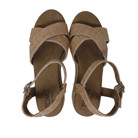 Toms Noelani Tan Open Toe Platform Wedge Heel Sandals - Picture 7 of 13